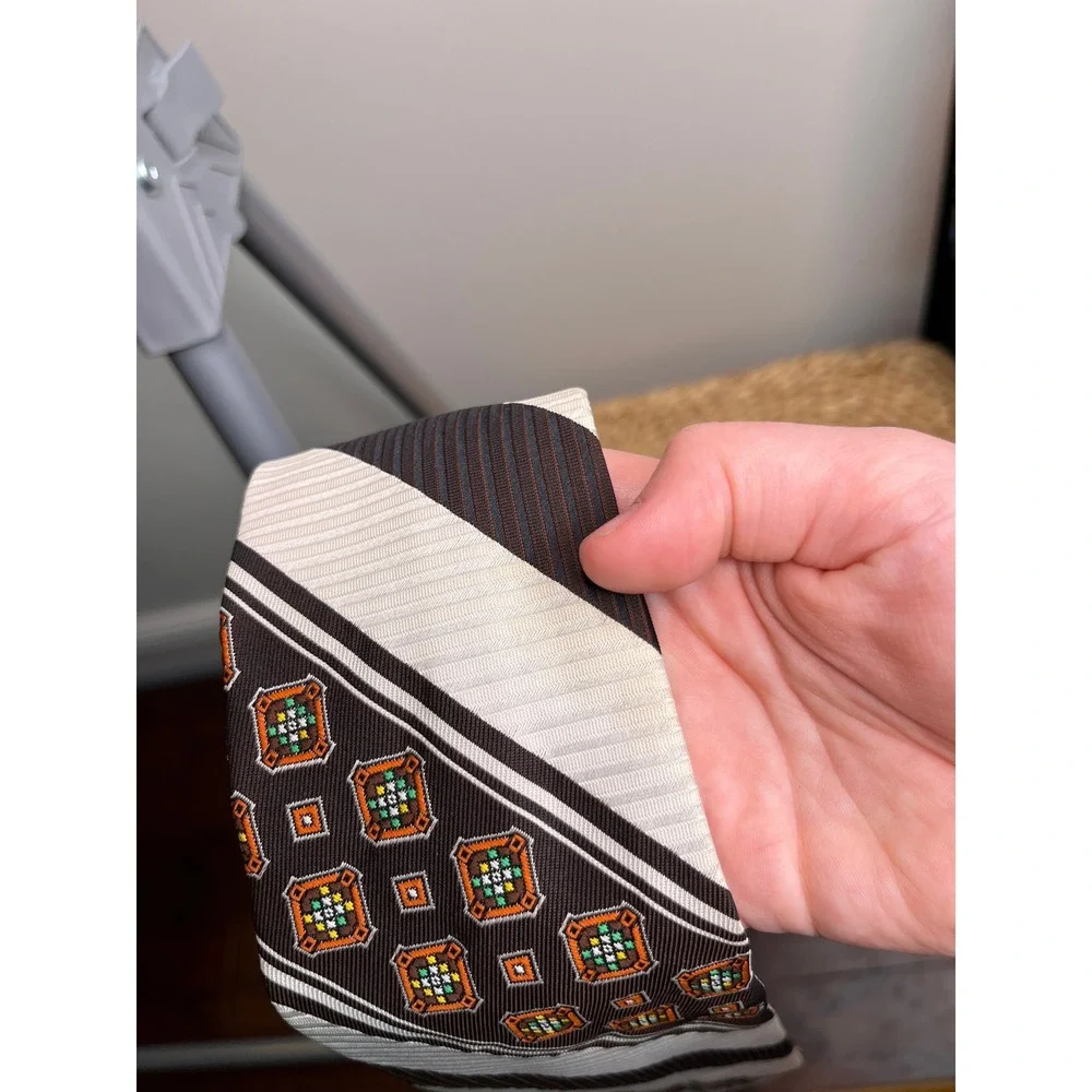 1970s Angelo Correlli Brown Orange Stripe Geometric Psychedelic Disco Mens Tie